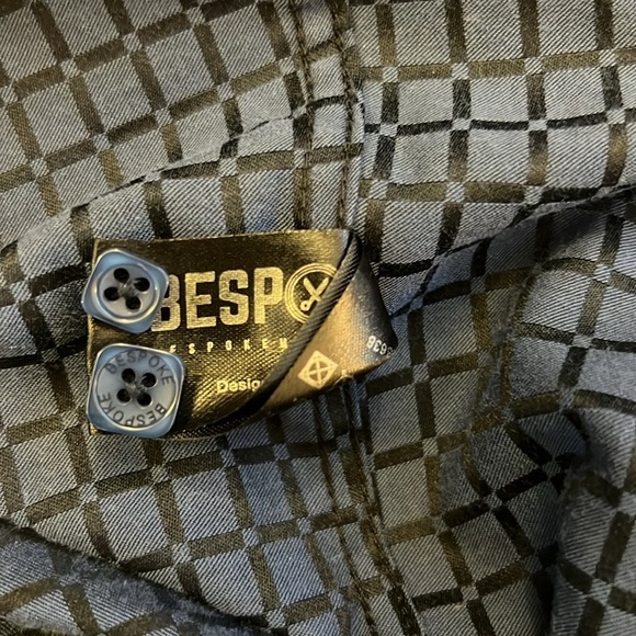 Bespoke Sport Short Sleeve Button Front Shirt Two-Tone Black/Blue Windowpane XL - Picture 13 of 13